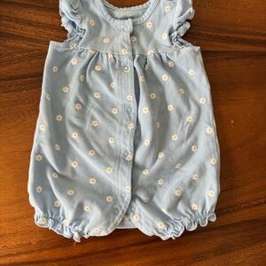 Little Me Light Blue & Floral Print 100% Cotton Romper 12M